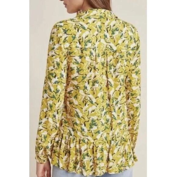 MAEVE By Anthropology Janie Hare Print Flouncy Ruffle Hem Crochet Trim Blouse 4 - Picture 2 of 16